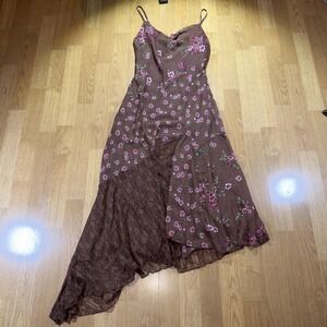Women's Floral Patchwork Asymmetric Dress Sz S Y2K Grunge Whimsy Lace Cottage